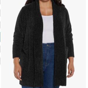 Orvis Women's Open-Front soft Cozy Chenille Cardigan Sweater w/pockets black XXL